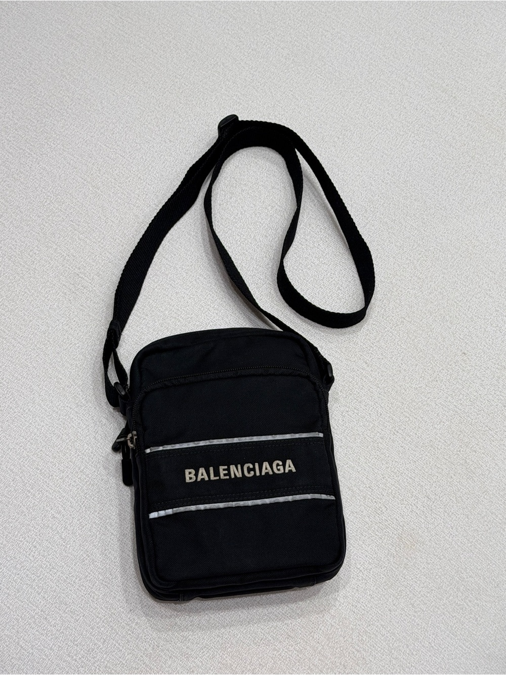 Balenciaga Black Canvas Messenger Crossbody with Reflective Trim